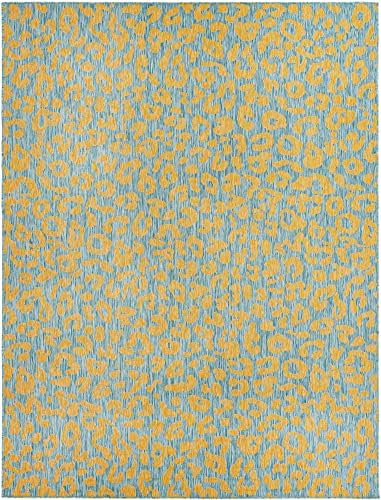 Unique Loom Outdoor Safari Collection Area Rug - Leopard (9' x 12' 2" Rectangle, Blue Yellow/ Blue) - Image 3