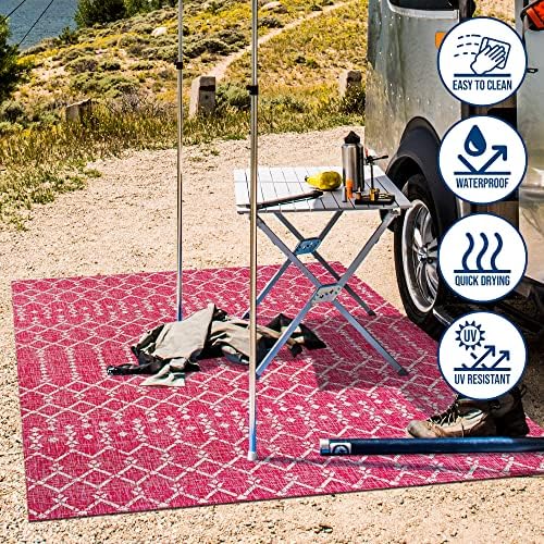 Eyely Moroccan Woven Area Rug 5X8 Fuchsia/Light Gray, Indoor Outdoor Rug - Image 6