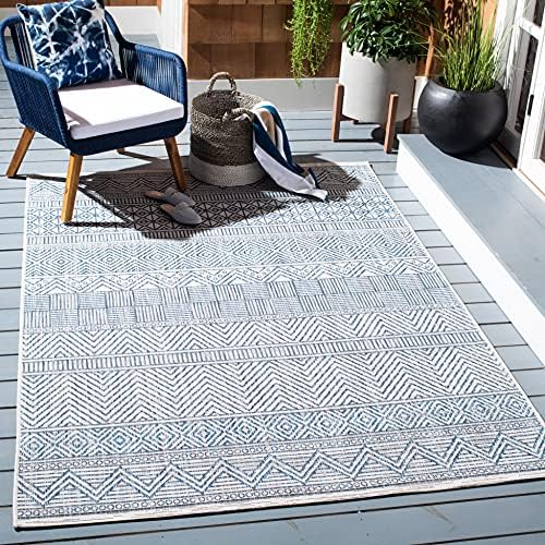 SAFAVIEH Washable Rug Outdoor Courtyard Collection - 5'3" Square, Ivory & Navy, Non-Shedding & Easy Cleaning, Ideal for Patio, Backyard, Mudroom (CY8196-53412) by Unknown
