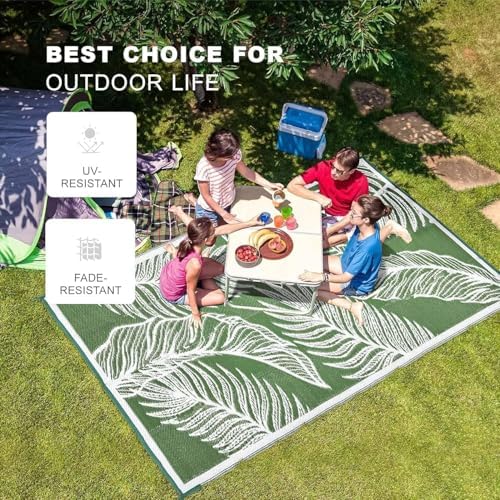 wikiwiki Outdoor Rug, 9x18ft Waterproof Reversible Mat Indoor Outdoor Rugs Carpet, Small Area Rug Plastic Straw Rug for Patio Deck Balcony Pool RV Camping Beach Picnic, Green, Rugscape Series - Image 4