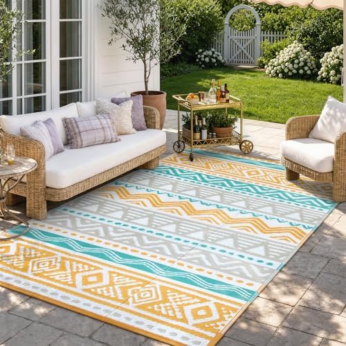 Lahome Outdoor Rug Waterproof, 5x8ft Outdoor Plastic Straw Camping Rug by Lahome