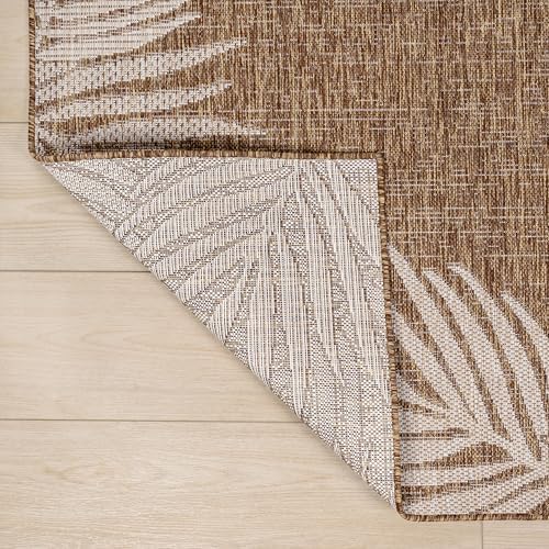 JONATHAN Y Tuscan Sun Polypropylene Indoor Outdoor Area Rug, Brown and Cream Isla Coastal Cottage Palm Frond Border Design, 4' x 6', Durable Low-Pile for Patio or Entryway TSN207H-4 - Image 5