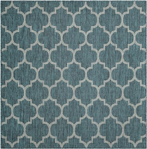 Unique Loom Outdoor Trellis Collection Area Rug (6' 1" Square Teal/Gray) - Image 3