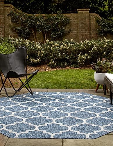 Unique Loom Outdoor Trellis Collection Area Rug - Trellis (Octagon 5' 0" x 5' 0", Navy Blue/ Ivory) - Image 4