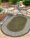 Unique Loom Outdoor Border Collection Area Rug - Floral Border (3' 3" x 5' 3" Oval, Green/ Ivory) by UniqueLoom