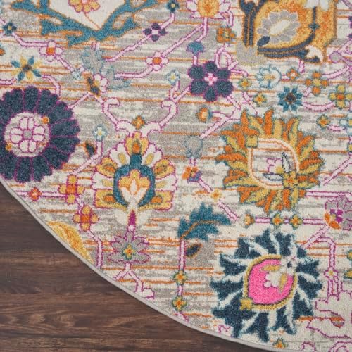 Nourison Home Passion Silver 8' x Round Area Rug, Boho, Moroccan, Bed Room, Living Room, Dining Room, Kitchen, Easy Cleaning, Non Shedding, (8' Round) - Image 5