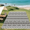 Outsunny Outdoor Rug for Patio Waterproof 9' x 18' Black & White Geometric by Outsunny