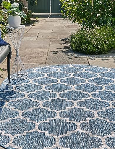 Unique Loom Outdoor Trellis Collection Area Rug - Trellis (Oval 7' 10" x 10' 0", Navy Blue/ Ivory) - Image 4