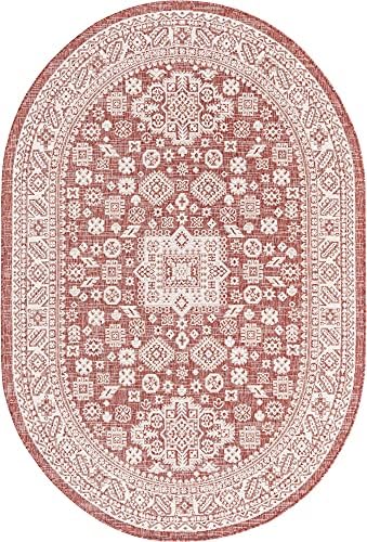 Rugs.com Outdoor Aztec Collection Rug – 5' x 8' Oval Rust Red Flatweave Rug Perfect for Living Rooms, Large Dining Rooms, Open Floorplans - Image 3