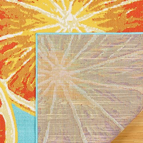 Gertmenian Premium Indoor/Outdoor Loop Area Rug - 5x7 Standard, Durable, Easy-Cleaning & Non-Shedding, Ideal for High Traffic Areas in Deck Patio or Mudroom - Oranges, Teal Blue, 19474 - Image 4
