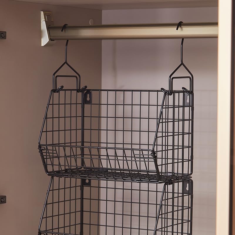 3 Tier Hanging Foldable Wire Baskets Closet Organizer Clothes Shelves Countertop Caddy Bin Wall Mount Shelf Storage Basket for Clothing Handbags Snacks Drinks Fruits - Image 7