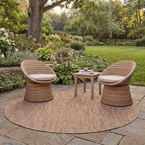 SAFAVIEH Courtyard Collection 9' Round Natural/Black CY8521 Indoor/-Outdoor-Waterproof Easy-Cleaning Patio Backyard Mudroom Area-Rug by Unknown
