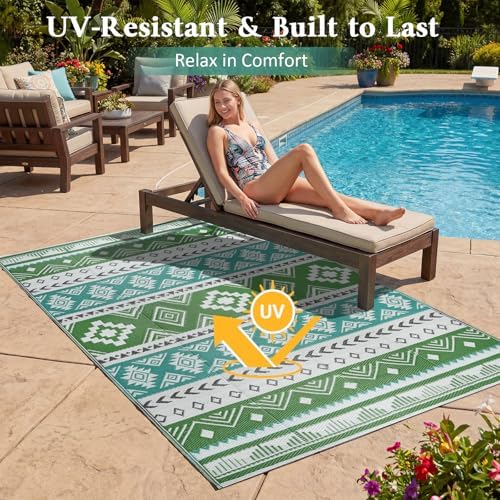 famibay Outdoor Rug Reversible Portable Plastic Straw Camping Rugs, Large Waterproof Outdoor Area Rugs for Patio, RV, Backyard, Deck, Balcony, Picnic, Beach 8x10 Blue - Image 4