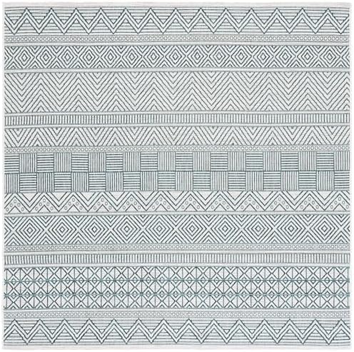 SAFAVIEH Washable Rug Outdoor Courtyard Collection - 6'7" Square, Ivory & Turquoise, Non-Shedding & Easy Cleaning, Ideal for Patio, Backyard, Mudroom (CY8196-53512) - Image 2