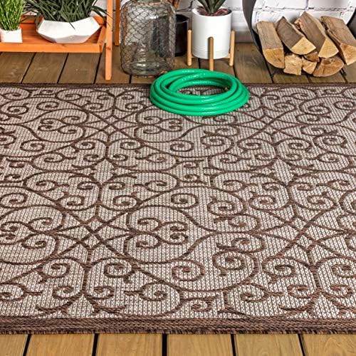 Eyely Filigree Weave Area Rug 8X10 Taupe/Espresso, Indoor Outdoor Rug - Image 5