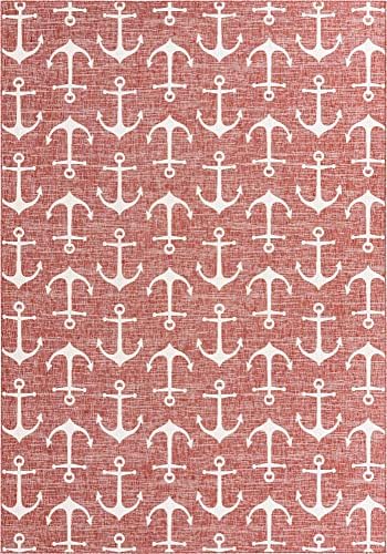 Unique Loom Outdoor Coastal Collection Area Rug - Ahoy (10' x 14' 1" Rectangle, Rust Red/ Ivory) - Image 3