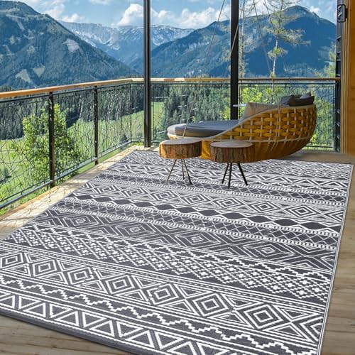 GlowSol 8x10 Outdoor Rug Waterproof Carpet with Carry Bag Outdoor Plastic Straw Rug for Patio Modern Camping Mat Easy Cleaning Reversible Outdoor Carpet for Balcony Deck Backyard RV Picnic,Grey by GLOWSOL