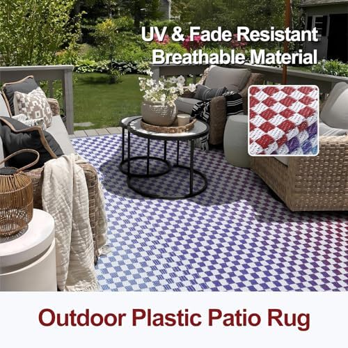 Wonniatr 9x12 Outdoor Rug Waterproof - Plastic Straw Outdoor Patio Rugs Clearance, Blue Purple Extra Large Portable Mat for RV Camping, Lightweight Colorful Gradient Outside Deck Carpet - Image 3