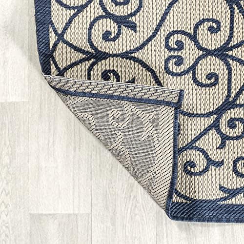 Eyely Filigree Weave Runner Rug 2X10 Navy/Beige, Indoor Outdoor Rug - Image 7