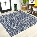 Eyely Moroccan Textured Weave Square Rug 4X4 Navy/Beige, Indoor Outdoor Rug by eyely