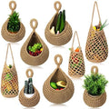 9 Pcs Jute Fruit Hanging Baskets for Kitchen, Boho Woven Wall Baskets, Produce Storage for Garlic Onion Potato Banana, Space Saving Farmhouse Kitchen Decor (Brown)(Brown) by Woanger