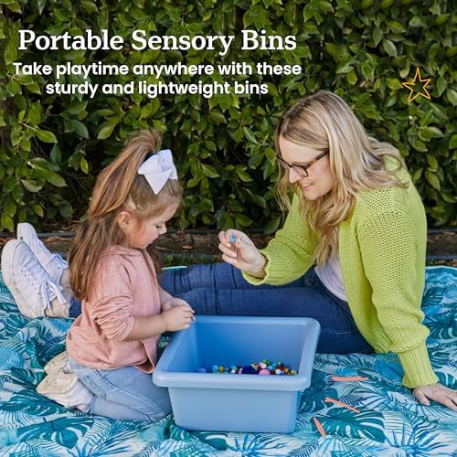 ECR4Kids Stackable Square Bins with Non-Snap Lids, Multipurpose Organization, Powder Blue, 2-Pack - Image 3