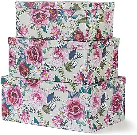 Soul & Lane - Floral Luxe Decorative Storage Boxes with Lids, Set of 3 by SoulLane