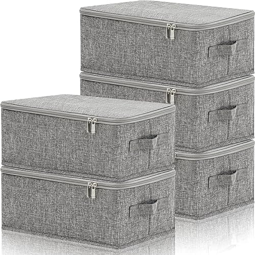Soaoo 5 Pcs 15 x 10 x 6'' Fabric Storage Bins with Zipper Lids, Gray by Soaoo