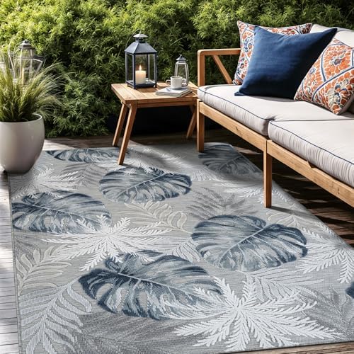 Luul Home Floral Indoor Outdoor Rugs 9x12 Large Area Rug for Living Room, Patio Decor, Kitchen, and Entryway Rug, Washable Stain Resistant Outside Carpet Blue 9 x 12 - Image 5