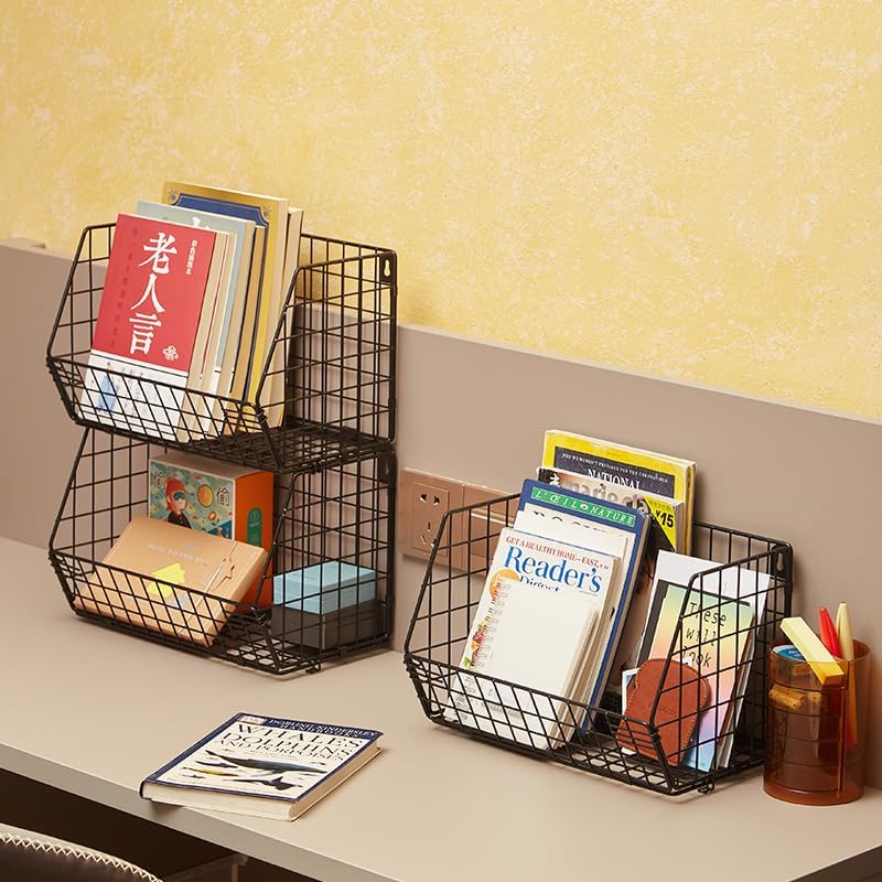 3 Tier Hanging Foldable Wire Baskets Closet Organizer Clothes Shelves Countertop Caddy Bin Wall Mount Shelf Storage Basket for Clothing Handbags Snacks Drinks Fruits - Image 6