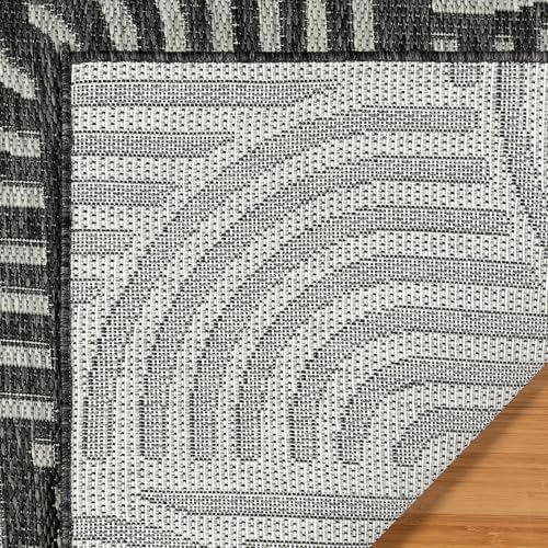 Gertmenian Indoor Outdoor Modern Area Rug - 6x9 Medium, Fade Resistant, Ideal for High Traffic in Living Room, Bedroom, Patio - Geometric, Black, 25534 - Image 5