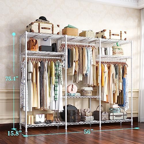 Raybee Clothes Rack Heavy Duty Load 795LBS Adjustable Clothing Racks for Hanging Clothes Garment Rack, 56" W X16 D X 75.5" H White - Image 6