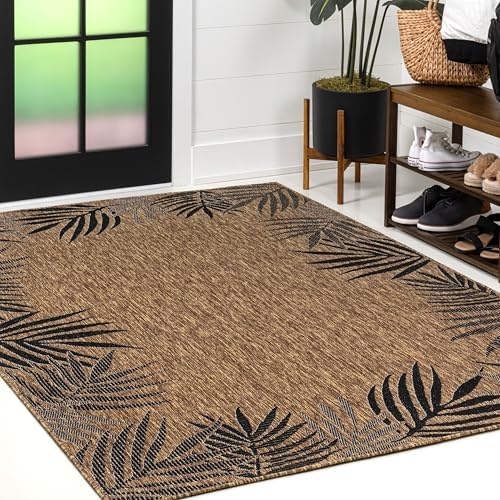 JONATHAN Y Tuscan Sun Polypropylene Indoor Outdoor Area Rug, Brown and Dark Gray Isla Coastal Cottage Palm Frond Border Design, 7'9" x 10', Durable Low-Pile for Patio or Entryway TSN207E-8 - Image 7