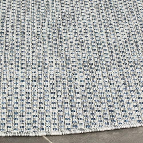 SAFAVIEH Washable Rug Outdoor Courtyard Collection 5'3" x 5'3" Round, Grey & Navy, Non-Shedding & Easy Cleaning, Ideal for Patio, Backyard, Mudroom (CY8521-36812) - Image 6