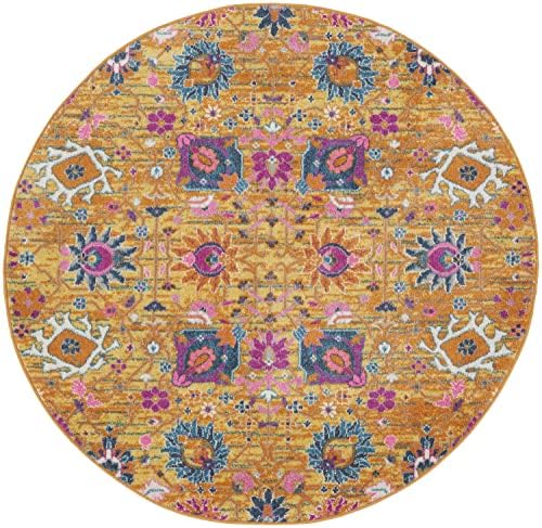 Nourison Home Passion Sunburst 5'3" x Round Area Rug, Boho, Moroccan, Bed Room, Living Room, Dining Room, Kitchen, Easy Cleaning, Non Shedding, (5' Round) - Image 4