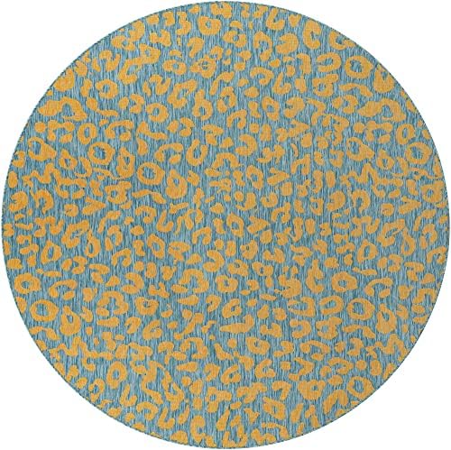 Unique Loom Outdoor Safari Collection Area Rug - Leopard (10' Round, Blue Yellow/ Blue) - Image 3