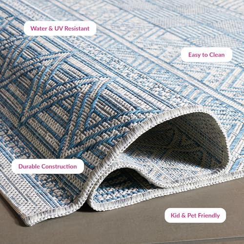 SAFAVIEH Washable Rug Outdoor Courtyard Collection - 6'7" Square, Grey & Teal, Non-Shedding & Easy Cleaning, Ideal for Patio, Backyard, Mudroom (CY8196-37212) - Image 6