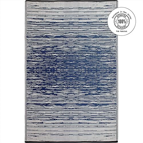 Fab Habitat Outdoor Rug - Waterproof, Fade Resistant, Crease-Free - Premium Recycled Plastic - Distressed Abstract Stripes - Large Patio, Deck, Sunroom, Camping, RV - Brooklyn - Blue - 6 x 9 ft - Image 4