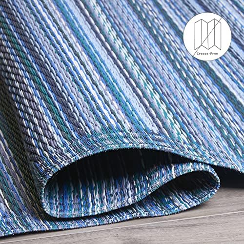 Fab Habitat Outdoor Rug - Waterproof, Fade Resistant, Crease-Free - Premium Recycled Plastic - Striped - Patio, Deck, Porch, Balcony, Laundry Room - Cancun - Indigo - 4 x 6 ft - Image 5