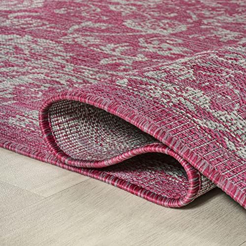 JONATHAN Y Weave Floral Indoor Outdoor Area Rug 4X6 Fuchsia/Light Gray, Tela Bohemian Textured for Backyard, Patio, Porch, Easy-Cleaning, High Traffic, Pet-Friendly, Non-Shedding (SMB100G-4) - Image 5