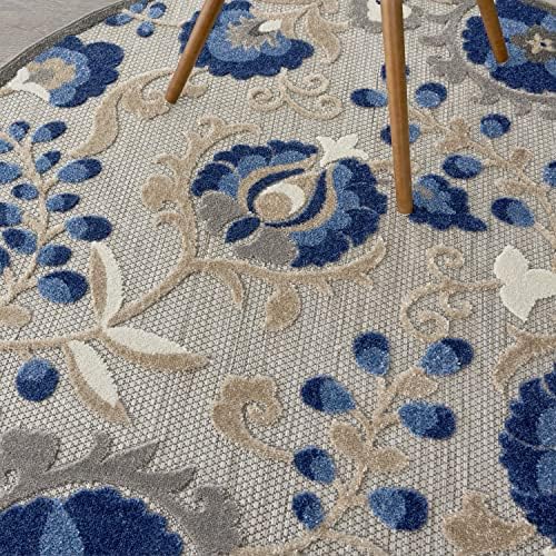 Nourison Home Aloha Natural Blue 4' x Round Area Rug - Easy Clean, Non Shedding, Bed Room, Living Room, Dining Room, Kitchen (4' x Round) - Image 3