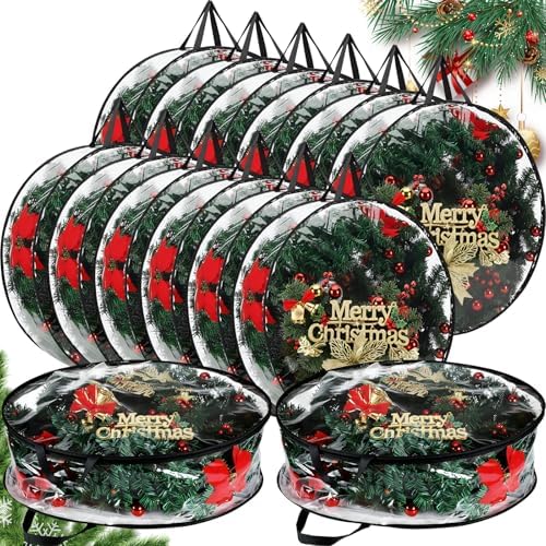 Shappy 14 Pieces Wreath Storage Bags 30 Inch Dual Zippers,Clear, Black by Shappy