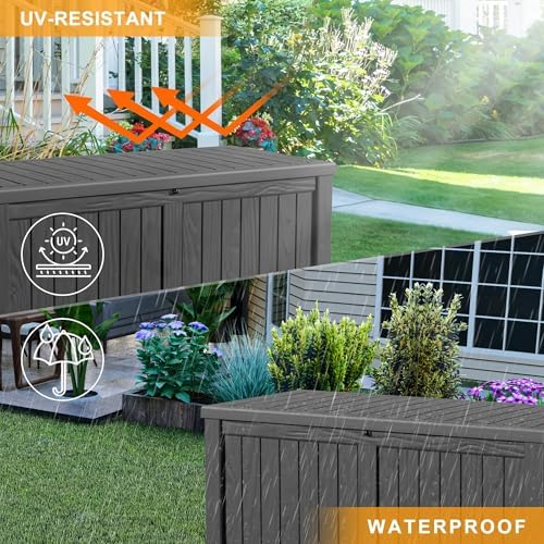 Outdoor Waterproof Resin Storage Deck Box Lockable Outside Bench UV Resistant Bin Patio Porch Furniture Pool Float Garden Tool Cushion (Black, 150 Gallon) - Image 5