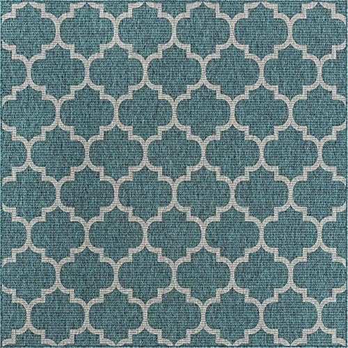 Unique Loom Outdoor Trellis Collection Area Rug (7' 10" Square, Teal/ Gray) - Image 2