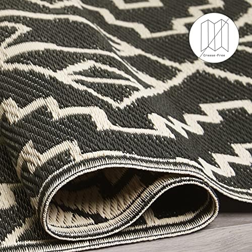Fab Habitat Outdoor Rug - Waterproof, Fade Resistant, Crease-Free - Premium Recycled Plastic - Tribal Boho Neutral - Patio, Deck, Porch, Balcony, Laundry Room - Kilimanjaro - Black - 4 x 6 ft - Image 5