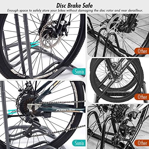 XCSOURCE 5-Bike Floor Parking Rack, Adjustable Dual-Sided Bicycle Storage Stand, Indoor & Outdoor Bike Rack Organizer, Fits Mountain, Road, Kids Bikes with Floor Anchor Brackets (Silver) - Image 5