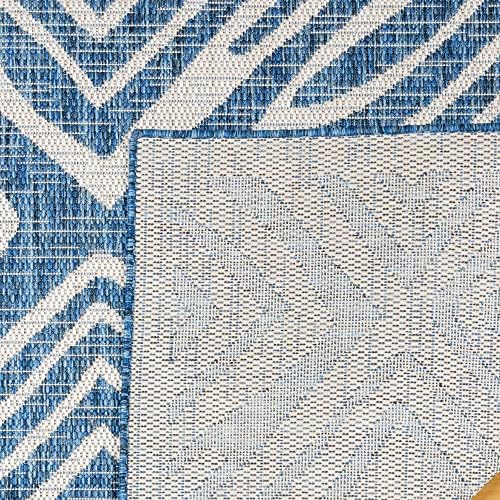 Gertmenian Indoor Outdoor Area Rug, Classic Flatweave, Moroccan Collection II, Stain & UV Resistant Carpet, Deck, Patio & Mudroom, 8x10 Large, Navy Blue Ivory Tribal Safari, 19495 - Image 5