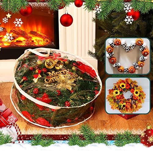 Zhengmy 10 Pcs 30 Inch Christmas Wreath Storage Bags Transparent Wreath Storage Container Bulk Wreaths Box with Dual Zippers and Handles for Xmas Holiday Wreaths Garland - Image 7