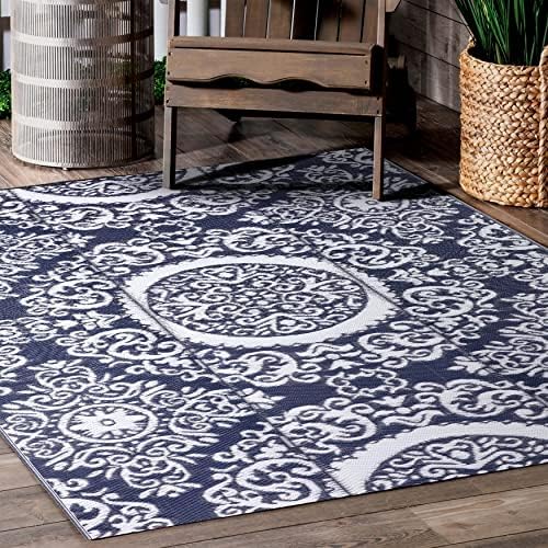 NUU GARDEN Outdoor Rug, Plastic Straw Foldable Area Rug Indoor Outdoor Carpet for Patio Decor Balcony Camping Picnic RV, 5.3ft ' x 7.3'ft, Blue and White by NUUGARDENCORPORATION