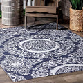 NUU GARDEN Outdoor Rug, Plastic Straw Foldable Area Rug Indoor Outdoor Carpet for Patio Decor Balcony Camping Picnic RV, 5.3ft ' x 7.3'ft, Blue and White by NUUGARDENCORPORATION